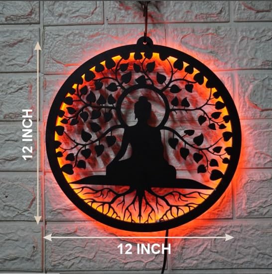 Wall Mitra Gautam Buddha MDF Wood Backlit Wall Art With White LED For Living Room Buddha Wall Decor Wall Art For Home Decorations red - Image 2
