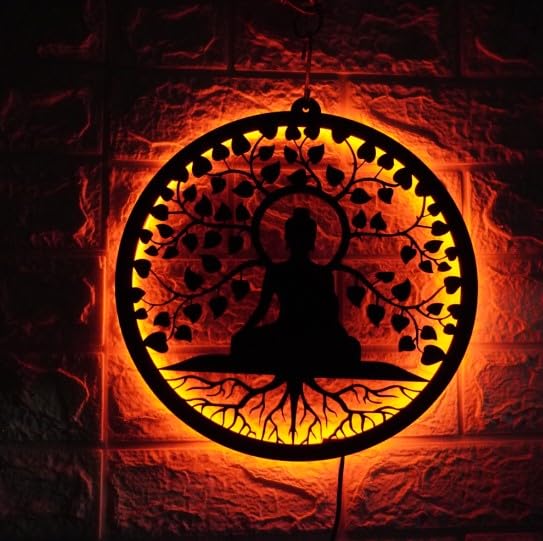 Wall Mitra Gautam Buddha MDF Wood Backlit Wall Art With White LED For Living Room Buddha Wall Decor Wall Art For Home Decorations red - Image 4