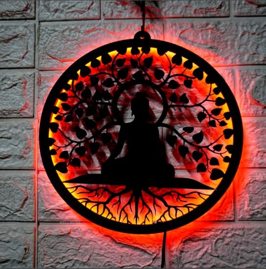 Wall Mitra Gautam Buddha MDF Wood Backlit Wall Art With White LED For Living Room Buddha Wall Decor Wall Art For Home Decorations red - Image 5