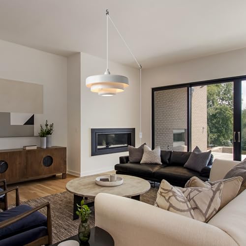 DoungRos Hanging Lamp Plug in White Pendant Light Fixtures Mid Century Modern Pendant Lamp Nordic Style Pendant Lighting Metal Shade for Living Room Dining Room Bedroom Kitchen Island - Image 2