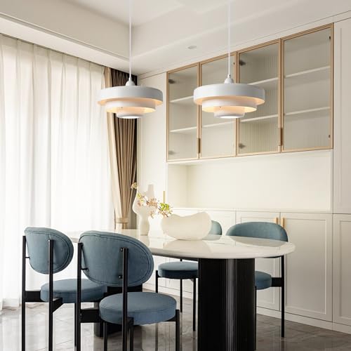 DoungRos Hanging Lamp Plug in White Pendant Light Fixtures Mid Century Modern Pendant Lamp Nordic Style Pendant Lighting Metal Shade for Living Room Dining Room Bedroom Kitchen Island - Image 4