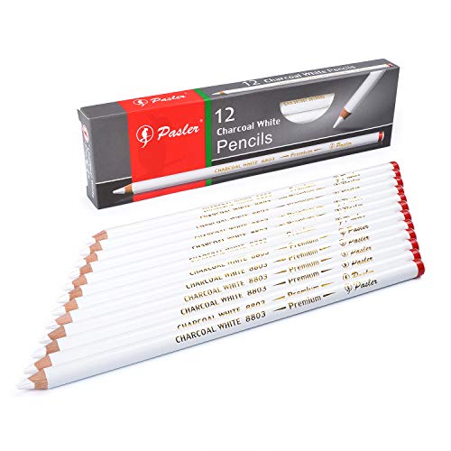 Pasler white charcoal pencils set - Sketch Highlight white pencils for drawing, sketching, shading, blending (12 pack) - Image 1