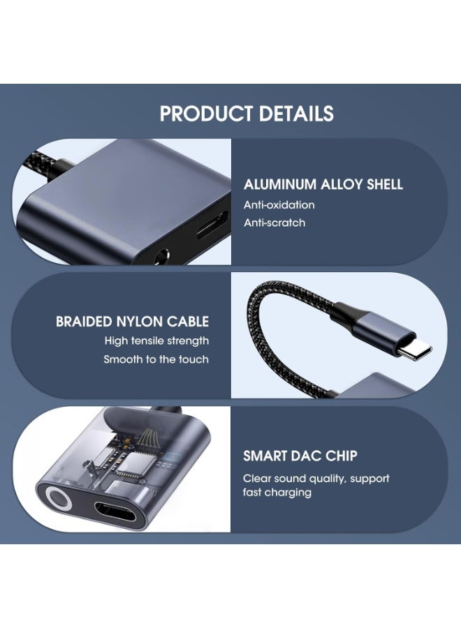 محول USB-C إلى مقبس 3.5 مم وشحن سريع 60 واط – محول صوت 2 في 1 عالي الجودة لأجهزة USB نوع C - Image 3