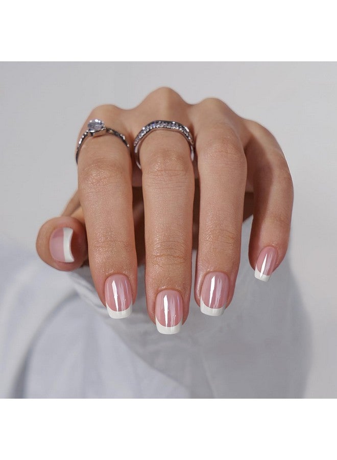 BTArtbox أظافر ملصوقة قصيرة بيضاء طرف فرنسي أظافر ملصوقة مربعة مزينة بالكروم أظافر لاصقة للهدايا قابلة لإعادة الاستخدام ملصوقة بأحجام 15 مجموعة أظافر مزيفة جيل ناعم 30 كن أنيقاً - Image 1