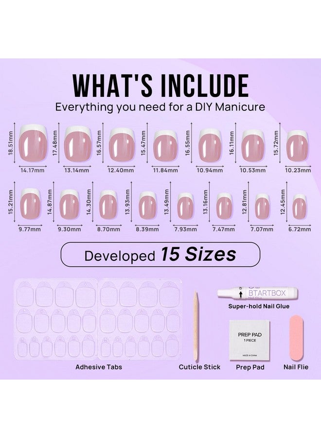 BTArtbox أظافر ملصوقة قصيرة بيضاء طرف فرنسي أظافر ملصوقة مربعة مزينة بالكروم أظافر لاصقة للهدايا قابلة لإعادة الاستخدام ملصوقة بأحجام 15 مجموعة أظافر مزيفة جيل ناعم 30 كن أنيقاً - Image 4