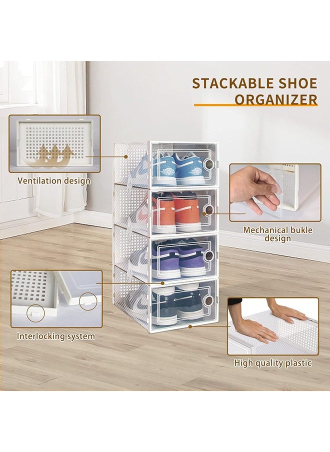 RollsTimi  12 Pack Plastic Stackable Shoe Box Organizer,Clear Foldable Shoe Storage Boxes  - Image 2