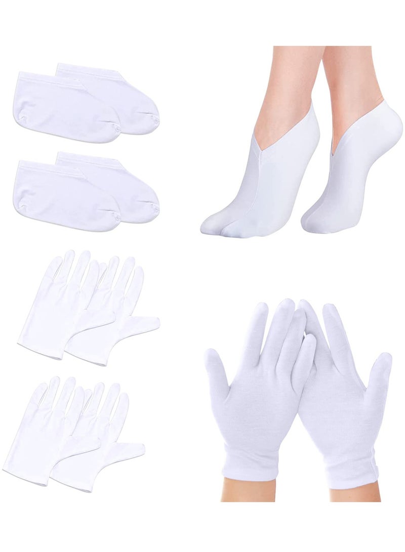 SUNSAR 2 Pairs of moisturizing Socks and 2 Pairs of moisturizing Gloves, Cotton Comfortable Breathable  moisturizing Socks and Gloves  for Dry  Feet and Hands ,Unisex (White) - Image 1