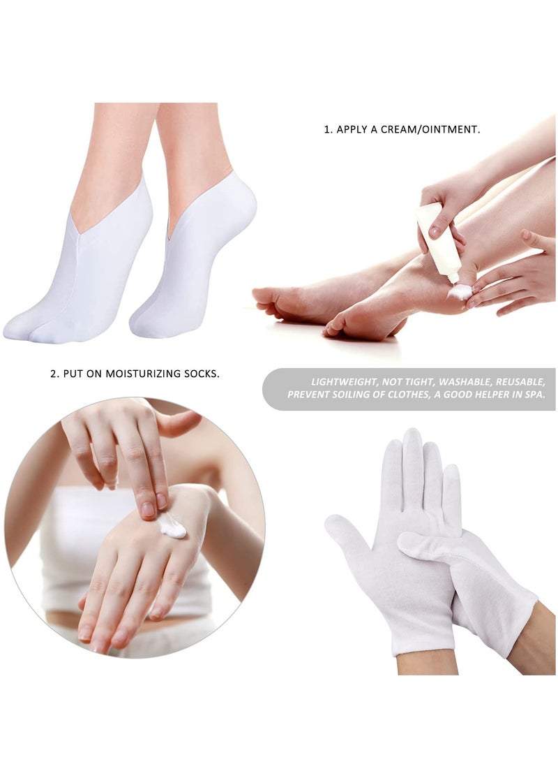 SUNSAR 2 Pairs of moisturizing Socks and 2 Pairs of moisturizing Gloves, Cotton Comfortable Breathable  moisturizing Socks and Gloves  for Dry  Feet and Hands ,Unisex (White) - Image 2