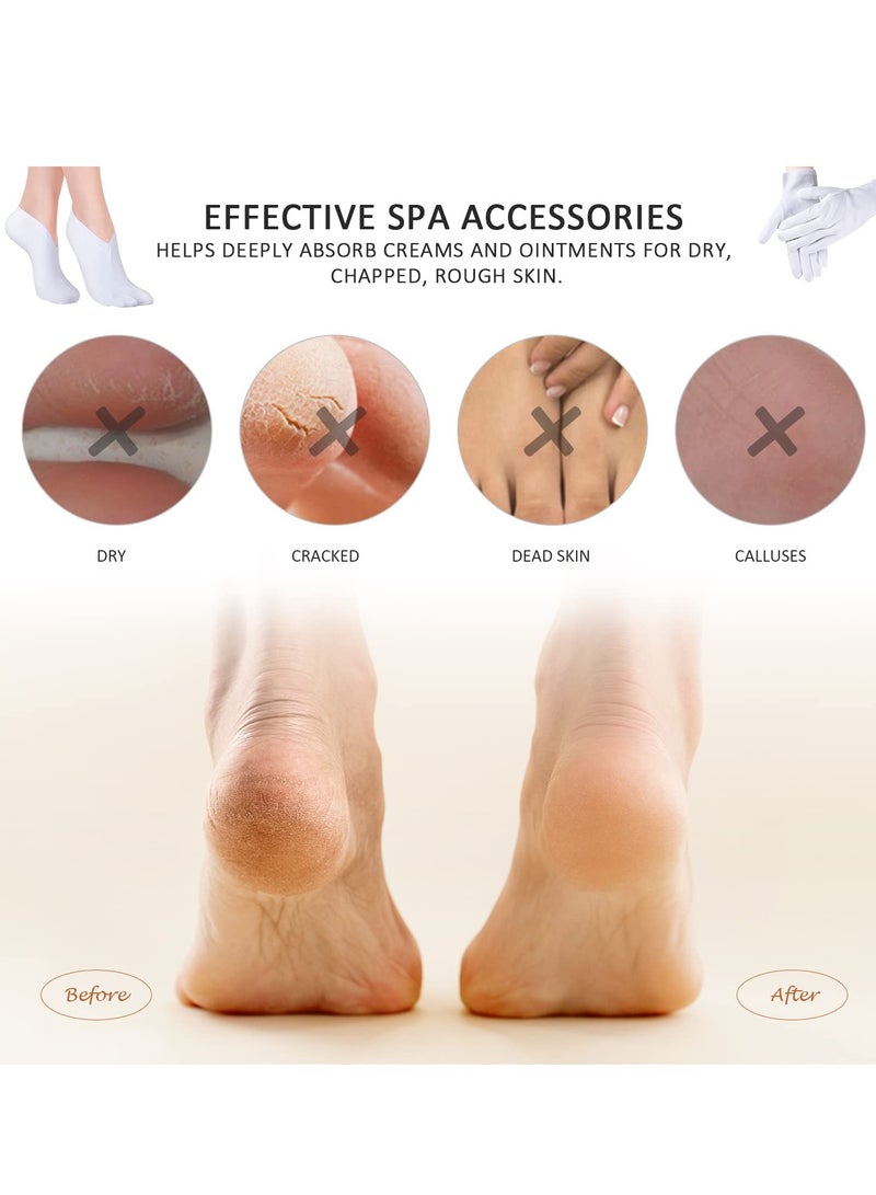 SUNSAR 2 Pairs of moisturizing Socks and 2 Pairs of moisturizing Gloves, Cotton Comfortable Breathable  moisturizing Socks and Gloves  for Dry  Feet and Hands ,Unisex (White) - Image 3