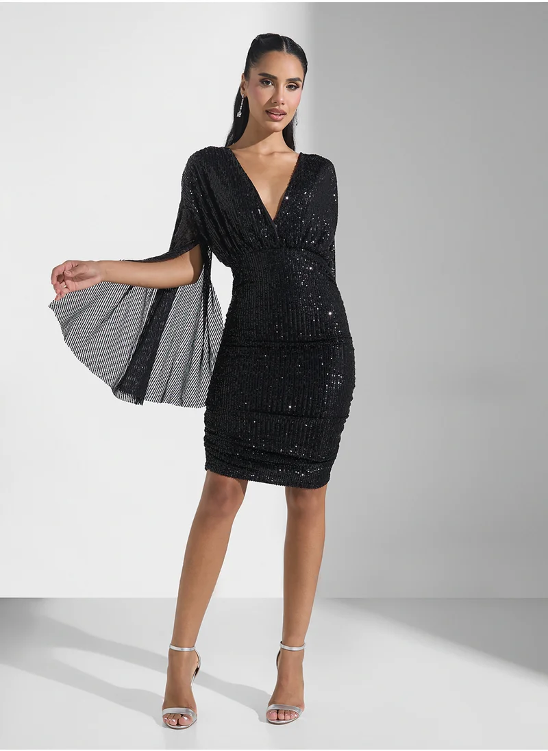 جينجر بوتيك Sequin Embellished Dress With Exaggerated Sleeves