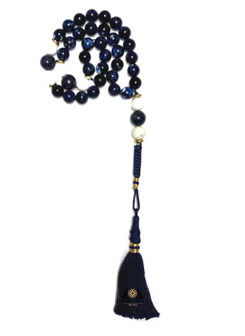 Miracle Empire - 33 Prayer Beads White Natural Cotton Agate And Sea Blue Sandalus - Image 1