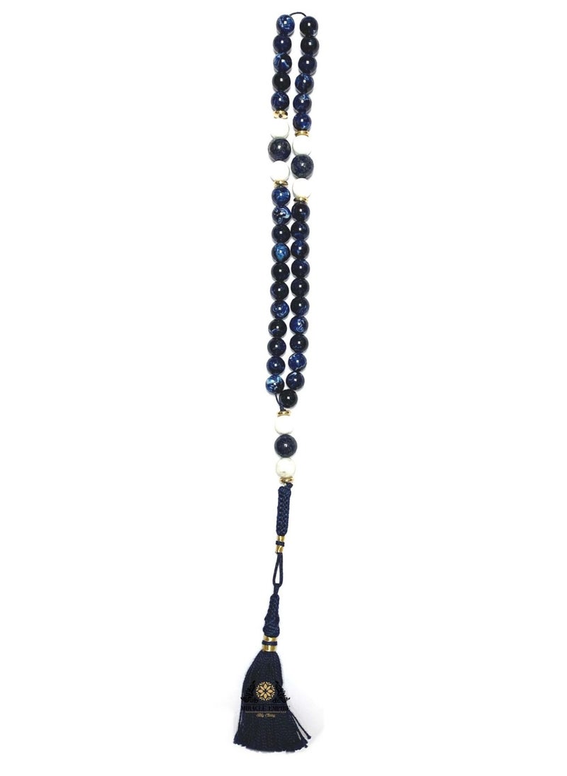 Miracle Empire - 33 Prayer Beads White Natural Cotton Agate And Sea Blue Sandalus - Image 1