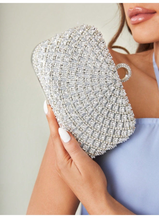 أم أتش دي حقيبة كلاتش صغيرة فاخرة وأنيقة ورائعة للسهرة مزينة بأحجار الراين، لحفلات الزفاف، وحفلات التخرج، وحفلات الزفاف، وشهر العسل، والعرائس، والضيوف، والعرائس، ورمضان - Image 4