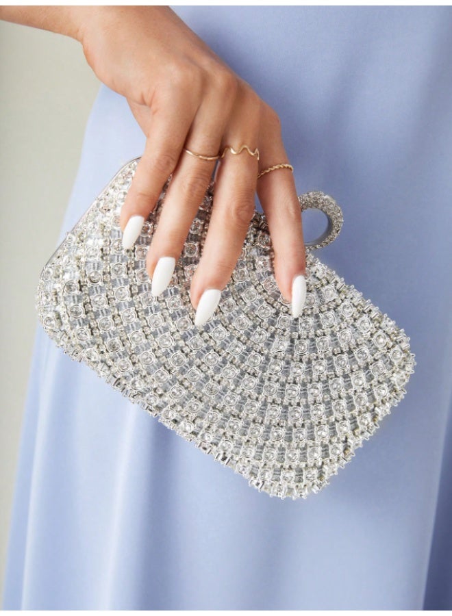 أم أتش دي حقيبة كلاتش صغيرة فاخرة وأنيقة ورائعة للسهرة مزينة بأحجار الراين، لحفلات الزفاف، وحفلات التخرج، وحفلات الزفاف، وشهر العسل، والعرائس، والضيوف، والعرائس، ورمضان - Image 1