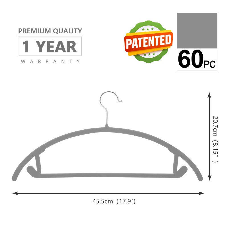 MIZGI Premium Velvet Hangers 60 Pack Heavyduty- Non Slip No Shoulder Bump Suit Hanger- Chrome Hooks,Space Saving Clothes Rounded Shape for Coat,Sweater,Jackets,Pants - Image 2