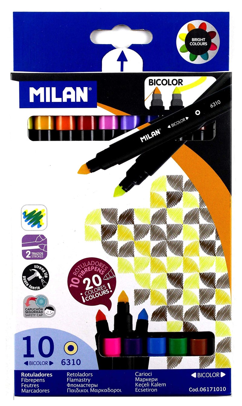 MILAN Water Based 10 rotuladores Bicolores Fiberpens - Image 1