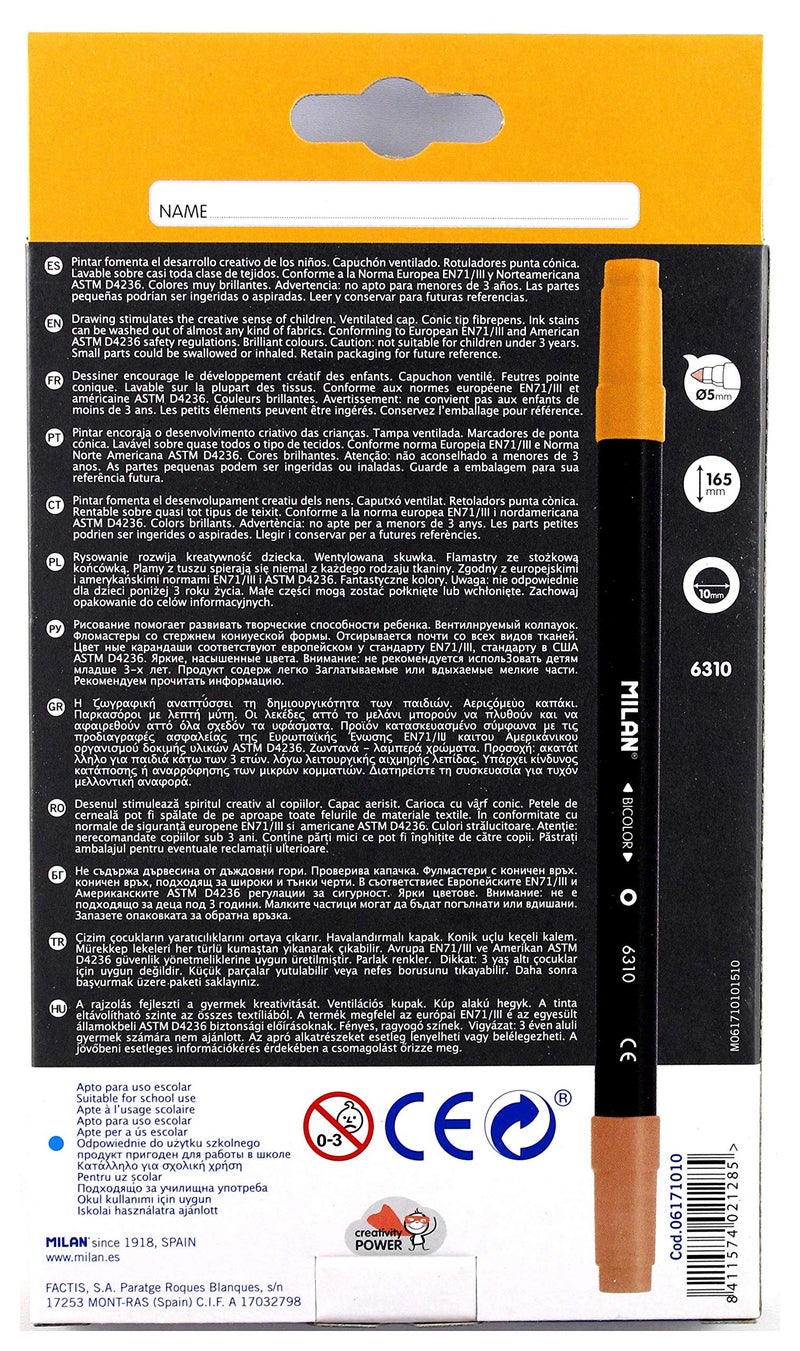 MILAN Water Based 10 rotuladores Bicolores Fiberpens - Image 2