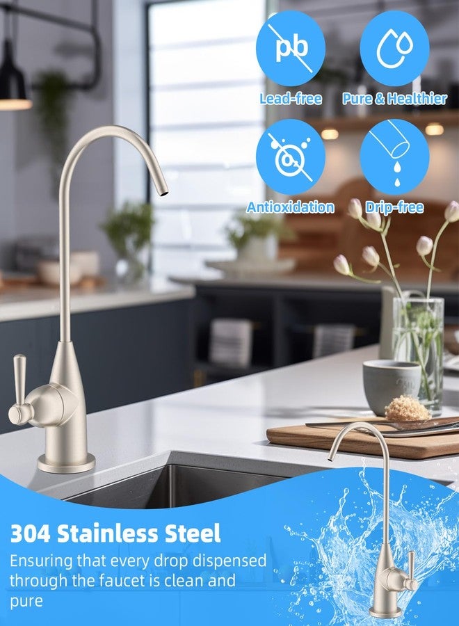 Hibbent Drinking Water Faucet for Bar and Kitchen Sink, Stainless Steel Reverse Osmosis RO Faucet for Under-Sink Filtration System, Brushed Nickel Finish - Image 2