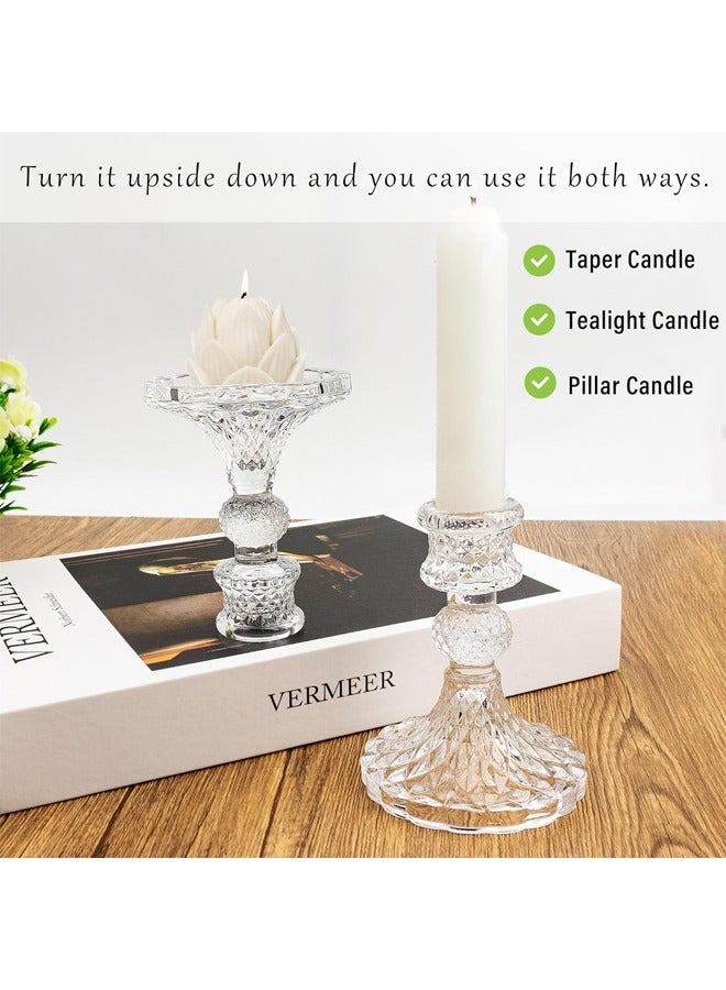 HQ-GAMING Taper Candle Holders Set of 2, Clear Glass Candlestick Holder Fit 0.8 Inch Candles, 4 Inch Tall Crystal Decorative Candle Stand Centerpiece for Table Wedding Dinning Party - Image 3