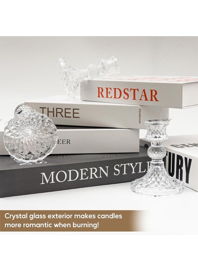 HQ-GAMING Taper Candle Holders Set of 2, Clear Glass Candlestick Holder Fit 0.8 Inch Candles, 4 Inch Tall Crystal Decorative Candle Stand Centerpiece for Table Wedding Dinning Party - Image 4