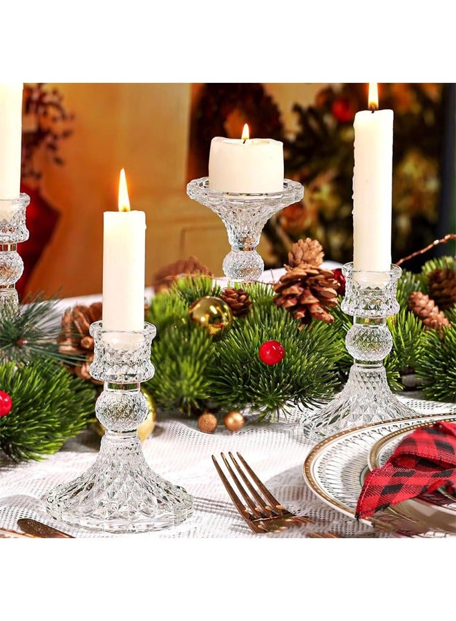 HQ-GAMING Taper Candle Holders Set of 2, Clear Glass Candlestick Holder Fit 0.8 Inch Candles, 4 Inch Tall Crystal Decorative Candle Stand Centerpiece for Table Wedding Dinning Party - Image 5