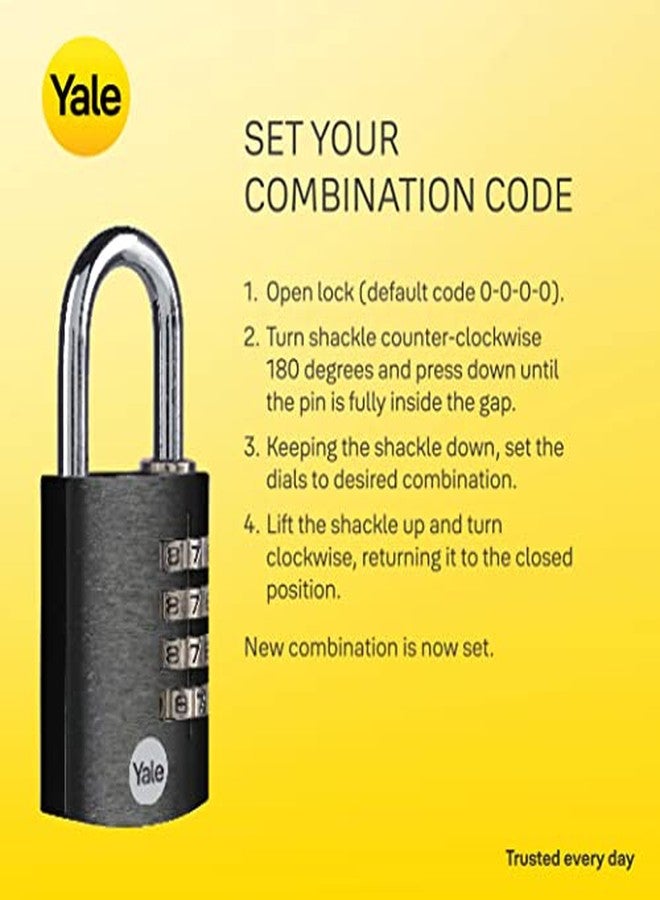 Yale 4 Digit Combination Lock Outdoor Waterproof Padlock for School Gym Locker, Sports Locker, Fence, Toolbox, Gate, Case, Hasp Storage (Black) - Image 5