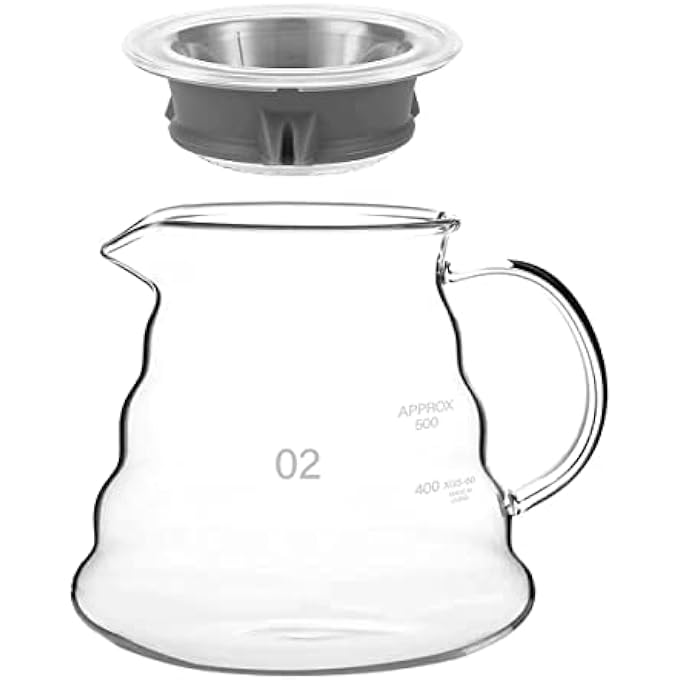 ريحني V60 Glass Coffee Server، 600 مل، 20 أونصة، إبريق قهوة شفاف بالتنقيط، صب فوق إبريق القهوة مع غطاء 02 لسعة 25 كوبا - Image 4