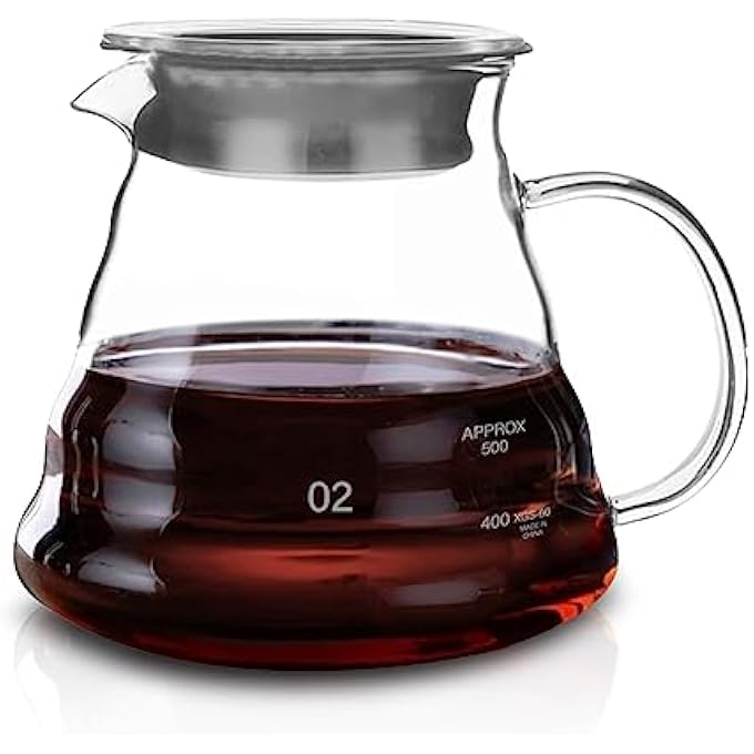 ريحني V60 Glass Coffee Server، 600 مل، 20 أونصة، إبريق قهوة شفاف بالتنقيط، صب فوق إبريق القهوة مع غطاء 02 لسعة 25 كوبا - Image 1
