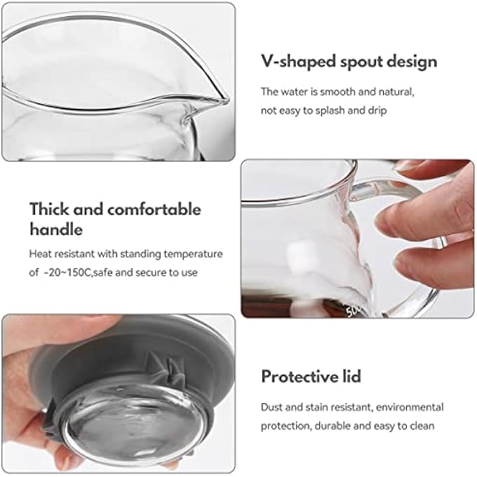 ريحني V60 Glass Coffee Server، 600 مل، 20 أونصة، إبريق قهوة شفاف بالتنقيط، صب فوق إبريق القهوة مع غطاء 02 لسعة 25 كوبا - Image 5