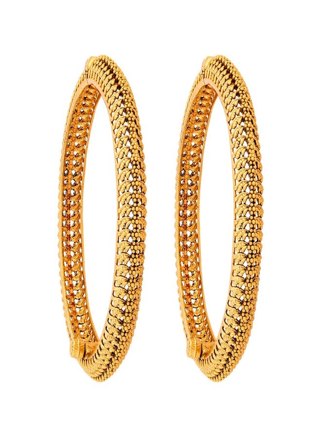 KUSHAL'S Fashion Jewellery Gold Polished Copper Antique Bangles withLocking System, Best for Festive & Special Occasion - 448745 - Image 1