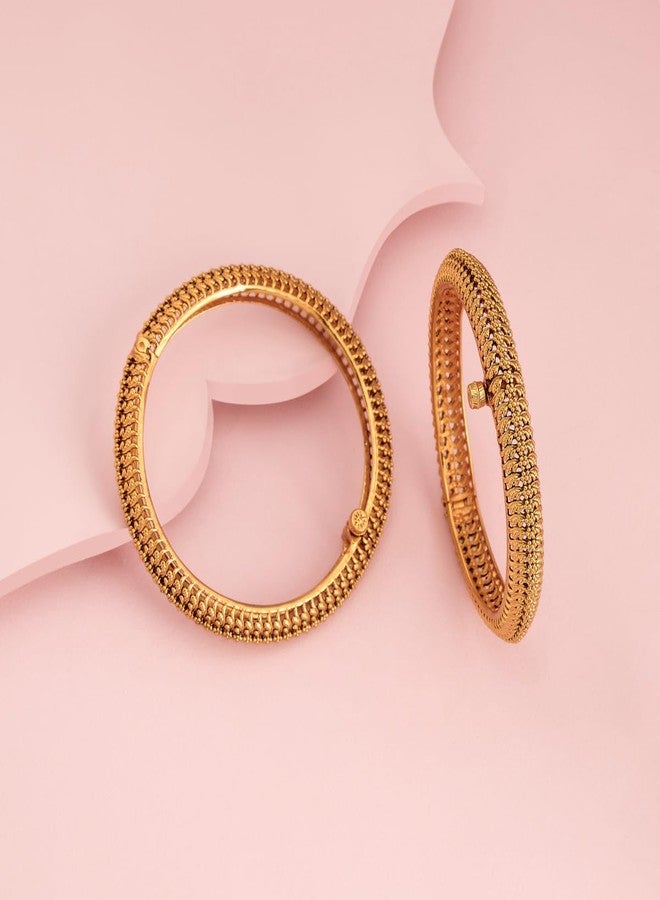 KUSHAL'S Fashion Jewellery Gold Polished Copper Antique Bangles withLocking System, Best for Festive & Special Occasion - 448745 - Image 2
