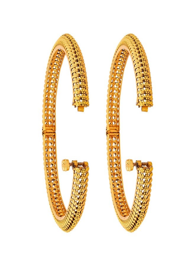 KUSHAL'S Fashion Jewellery Gold Polished Copper Antique Bangles withLocking System, Best for Festive & Special Occasion - 448745 - Image 3