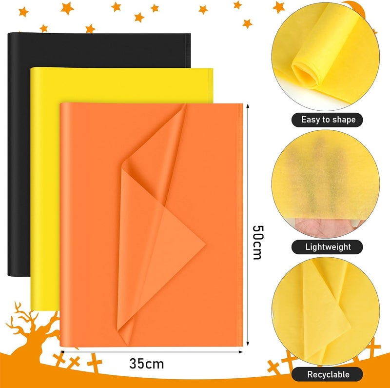 PLULON 60 Sheets Halloween Black Orange Yellow Tissue Paper Bulks, Gift Wrap Tissue Paper Sheets for Packaging Birthday Gift Wrapping Birthday Wedding Construction Decorations - Image 2