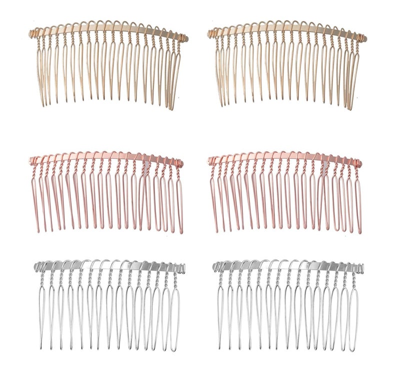 6 Pcs 20 Teeth Hair Side Combs Metal Multi Color Wire 8 cm Elegant Hairpiece Accessories for Women Girls DIY Hair Pin Veil Bridal Hair Decoration Silver Rose Gold KC Gold