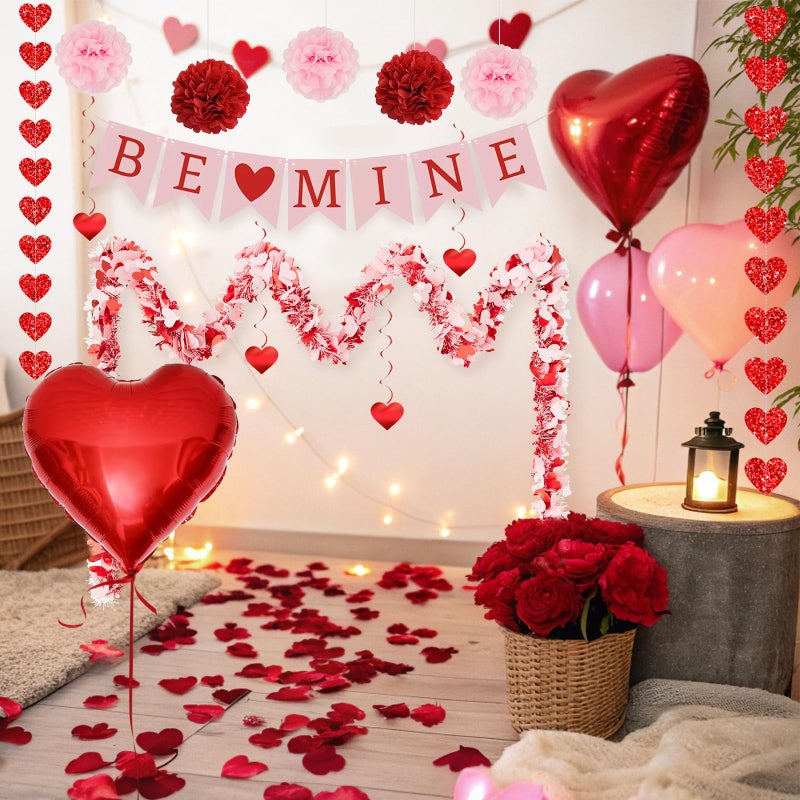 AobkDeco Valentines Day Decorations Set-Assembled Hanging Heart Swirlsï¼ŒBE Mine Bannerï¼ŒHeart Tinsel Garlandï¼ŒLove Heart balloon for Anniversary Wedding Romantic Valentine Party supplies - Image 5