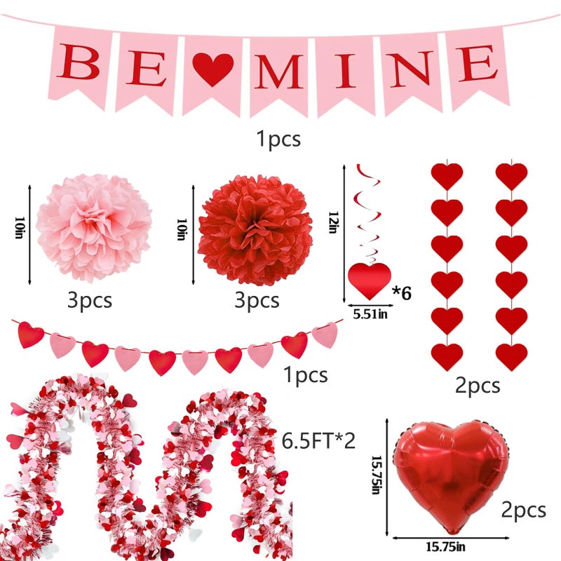 AobkDeco Valentines Day Decorations Set-Assembled Hanging Heart Swirlsï¼ŒBE Mine Bannerï¼ŒHeart Tinsel Garlandï¼ŒLove Heart balloon for Anniversary Wedding Romantic Valentine Party supplies - Image 2