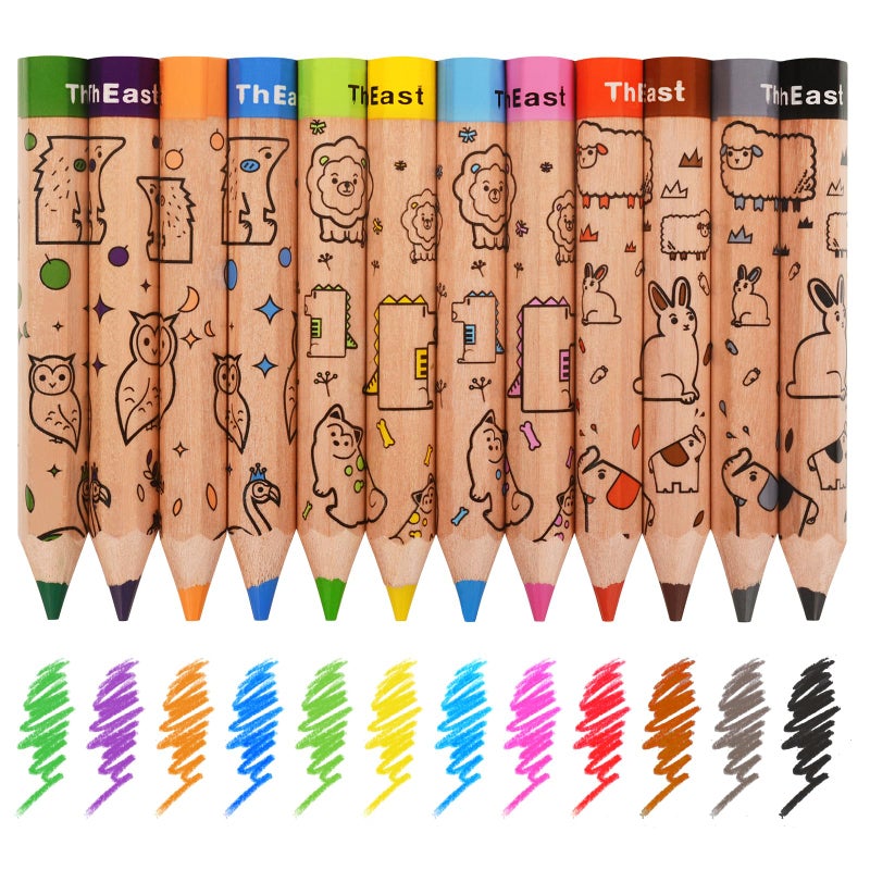 ThEast Toddlers Colored Pencils Art Supplies for Children 12 Color Pencils for Kids Cute Animal Toddler Crayons Drawing Pencil with SharpenerPack of 1 - Image 2