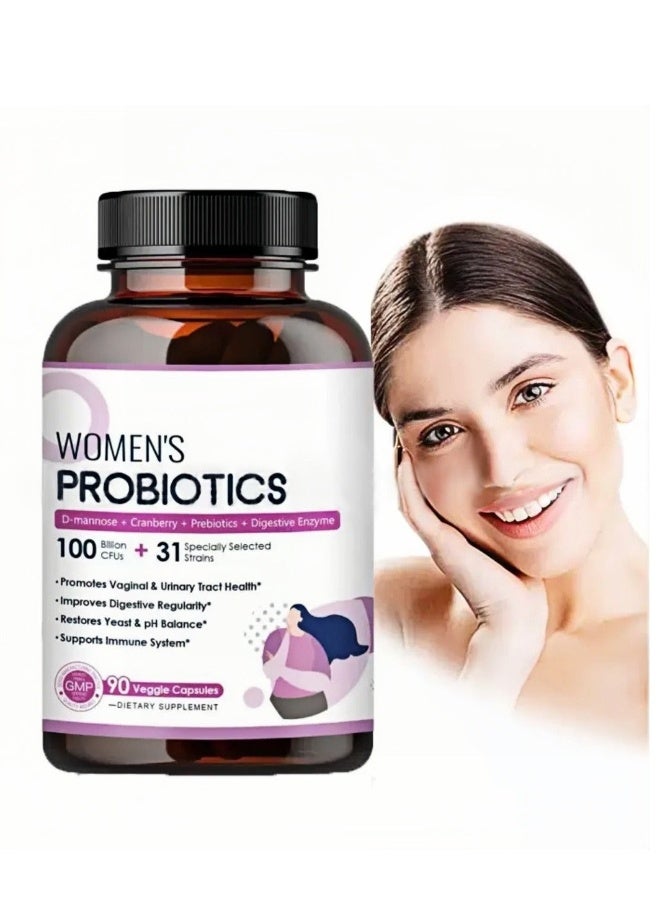 Probiotic Live Women’s Probiotic, 90 Caps 100 Billion CFU 31 Strains, with Organic Prebiotics Cranberry, Digestive Immune, Shelf Stable, Delayed Release, No Soy Gluten Dairy - Image 1