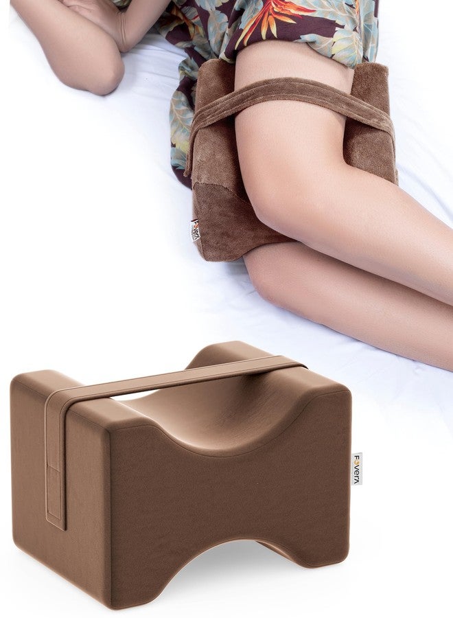 FOVERA Knee Pillow for Side Sleepers, Knock Knee Corrector for Sleeping, Memory Foam Leg Pillow Wedge Cushion for Side Sleeper, Sciatica, Pregnancy, Hip & Back Pain Relief - Washable Cover (Brown) - Image 1