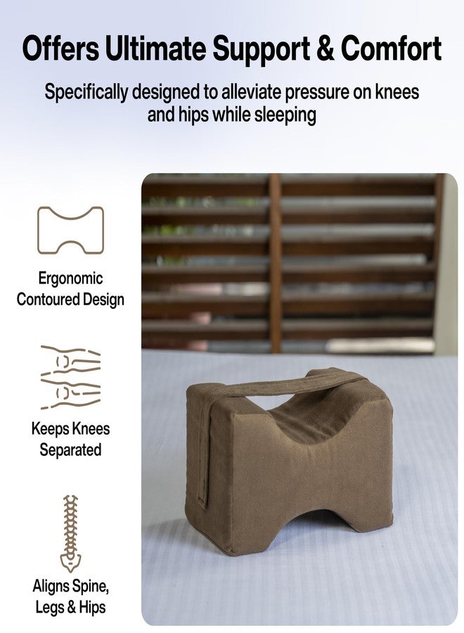 FOVERA Knee Pillow for Side Sleepers, Knock Knee Corrector for Sleeping, Memory Foam Leg Pillow Wedge Cushion for Side Sleeper, Sciatica, Pregnancy, Hip & Back Pain Relief - Washable Cover (Brown) - Image 3