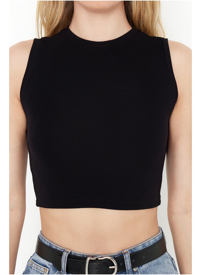 trendyol Black Crew Neck Zero Sleeve Knitted Undershirt TWOSS24AL00058  - Image 5