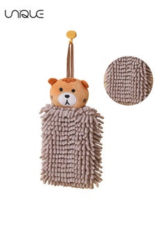 Hanging Hand Towels for Kitchen with Loop,Bathroom Hand Towels Hanging, Absorbent Microfiber Hand Drying Puff, Double-Sided Animal Thick Kids Hand Dry Towels(Brown)