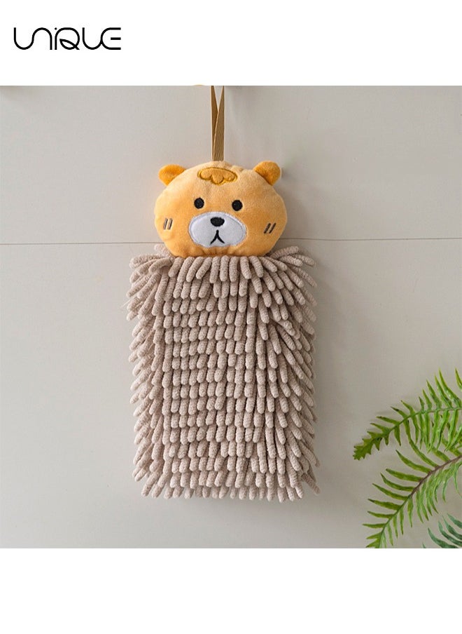 Unique - Hanging Hand Towels for Kitchen with Loop,Bathroom Hand Towels Hanging, Absorbent Microfiber Hand Drying Puff, Double-Sided Animal Thick Kids Hand Dry Towels(Brown) - Image 1