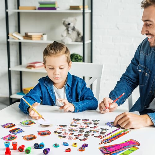 Cholemy 144 Pcs Monster Truck Party Favors Truck Party Supplies School Stationery Set Notebook Sticker Stamper Eraser Ruler Pencil Bag for Birthday Baby Shower Gifts Classroom Prize(Colorful,Monster) - Image 5
