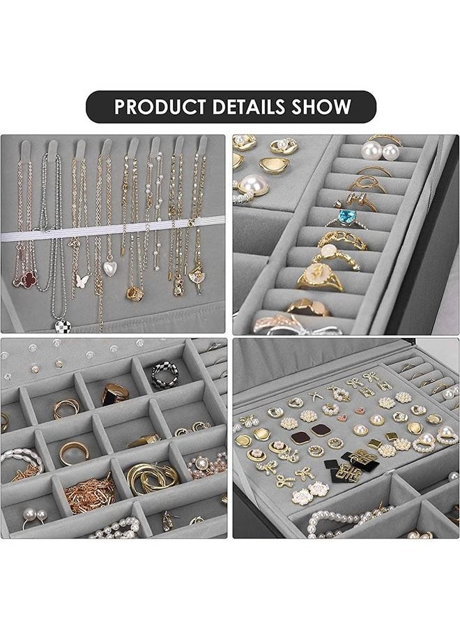 Arabest Universal Jewelry Box for Men and Women 2-layer Large Jewelry Storage Box with Lock Necklace Bracelet Earring Ring Jewelry Storage Box Black  - Image 3