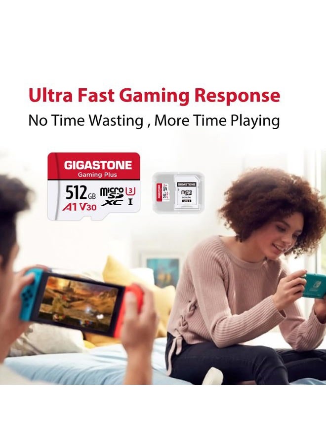 GIGASTONE 512GB Micro SD Card, Gaming Plus, MicroSDXC Memory Card for Nintendo-Switch, Wyze, GoPro, Dash Cam, Security Camera, 4K Video Recording, UHS-I A1 U3 V30 C10, up to 100MB/s, with Adapter - Image 4