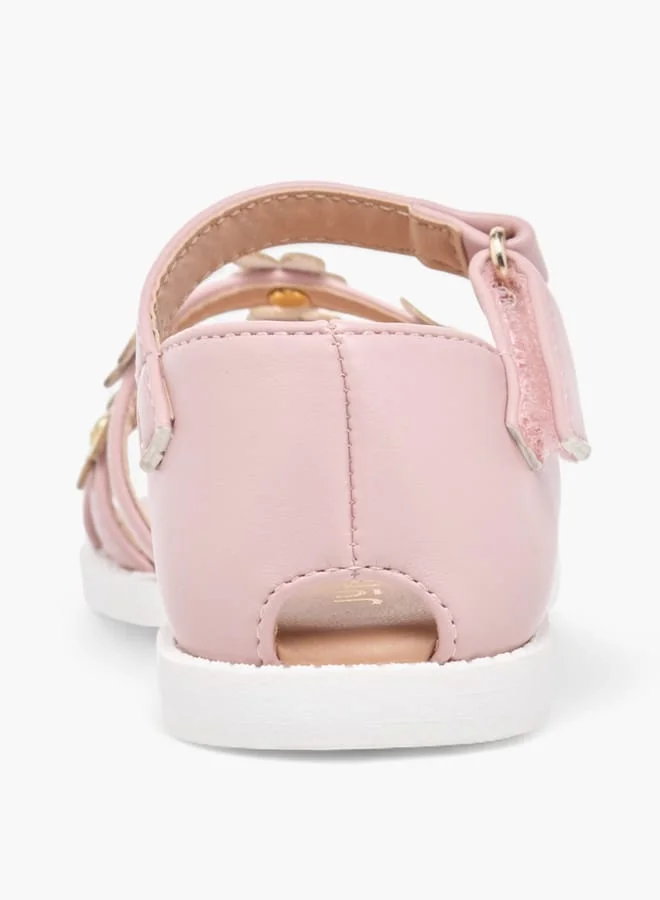 JUNIORS Girls Floral Accent Sandals With Hook And Loop Closure