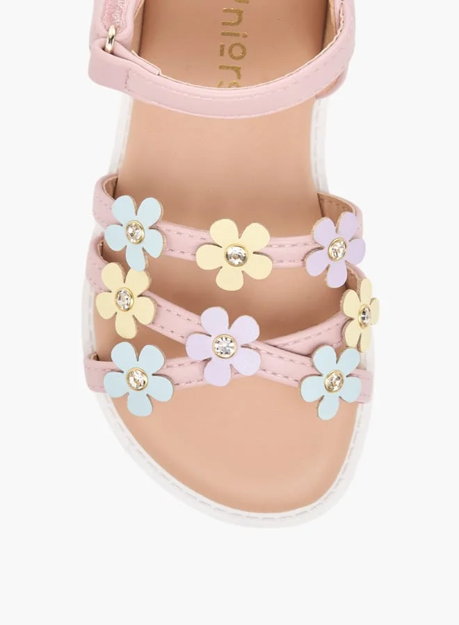 JUNIORS Girls Floral Accent Sandals With Hook And Loop Closure