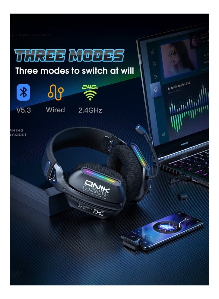 onikuma GT808 Tri-Mode Headphones 2.4GHz Ultra-Low Latency Wireless Gaming Headset with Microphone For PS5, PS4, PC, Mobile, Switch, Phone, Mac, Laptop - Image 4