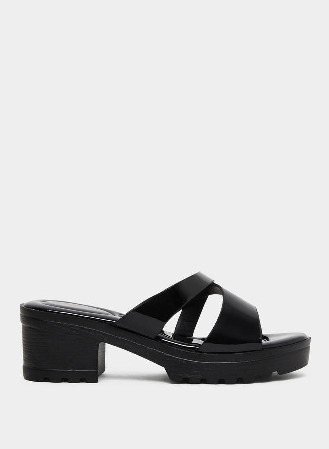 Styli Cross Strap Block Heel Sandals - Image 1